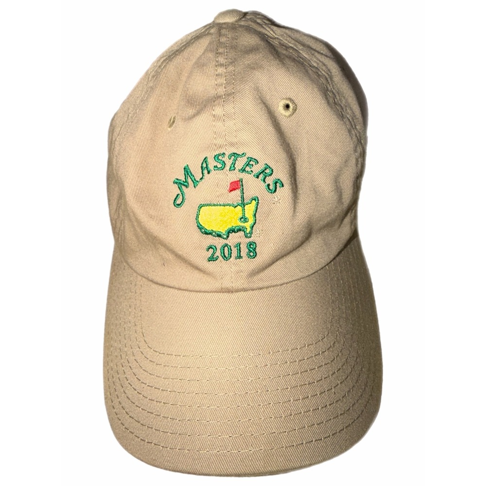 American Needle Masters 2018 Golf Tournament Hat Tan Khaki Adjustable Strapback